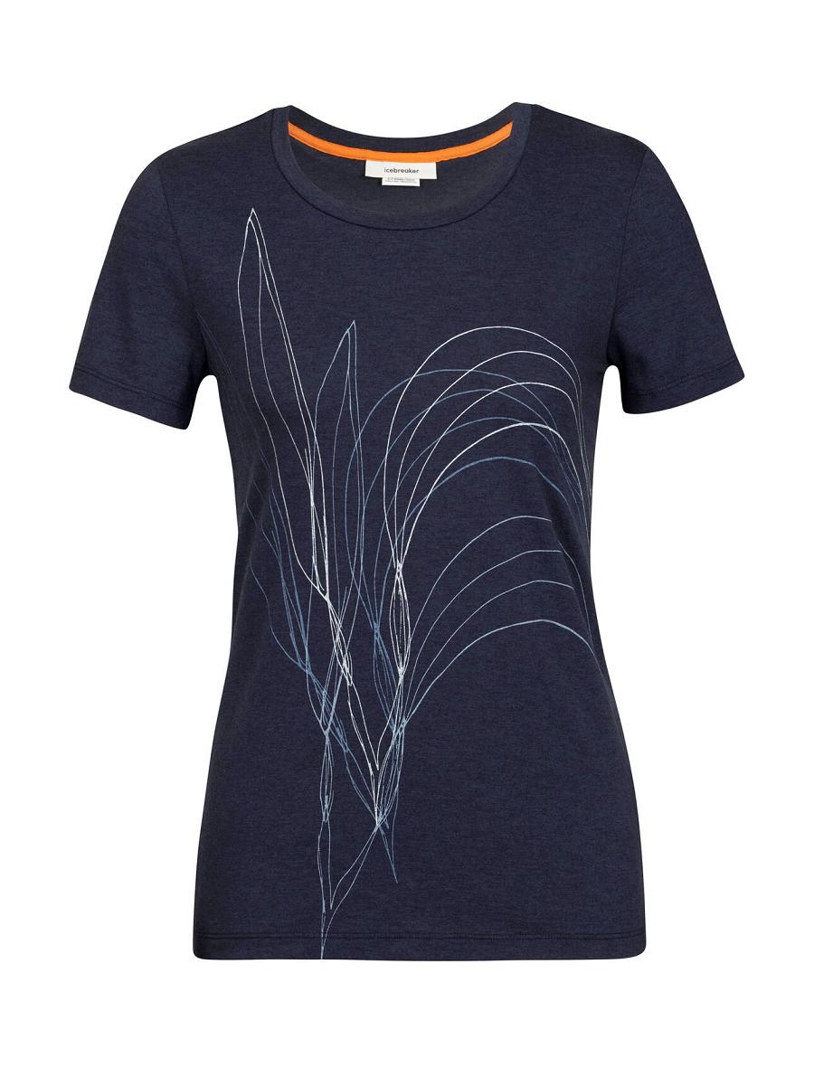 Midnight Navy Icebreaker Merino Central Classic Short Sleeve Leaf Women's T Shirts | AU 1559JPQJ